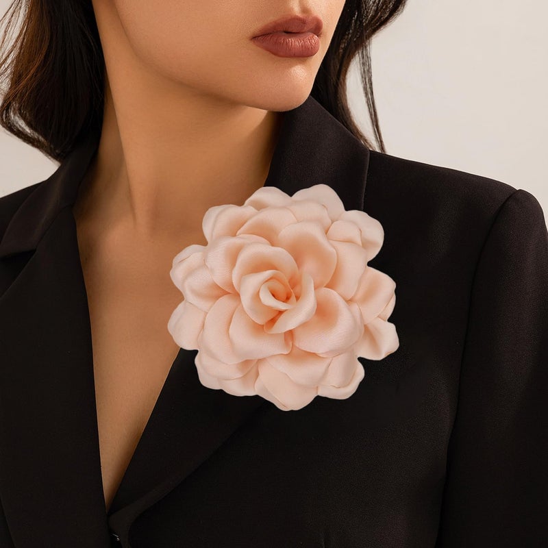 Decixde Satin Fabric Rose Flower Brooches - Handmade Floral Accessory for Wedding Party Dance Banquet Ceremony - Size: 4.72in - Image 4